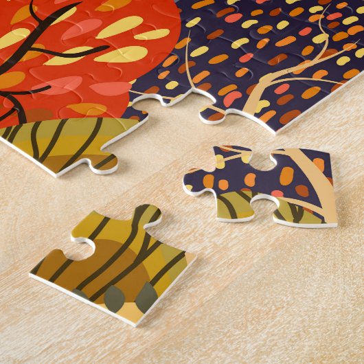 様式化された秋の木、明るい森のパターン。 ジグソーパズル (側面)