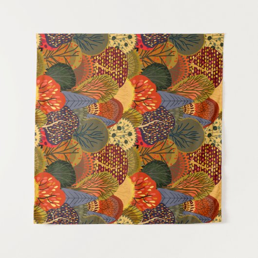 様式化された秋の木、明るい森のパターン。 タペストリー (正面(横))