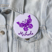 様式化された紫色の蝶芸術の名前ボタン 缶バッジ (インサイチュ)