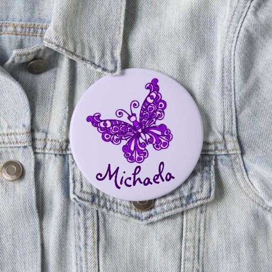 様式化された紫色の蝶芸術の名前ボタン 缶バッジ (インサイチュ)