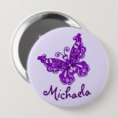 様式化された紫色の蝶芸術の名前ボタン 缶バッジ (正面&裏面)