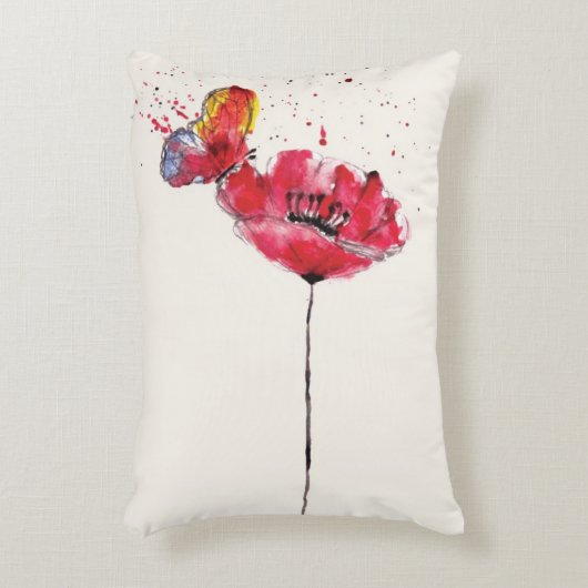 様式化された色彩の鮮やかな水彩画のケシの花 アクセントクッション (正面(垂直))