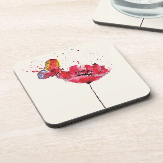 様式化された色彩の鮮やかな水彩画のケシの花 コースター (左側)