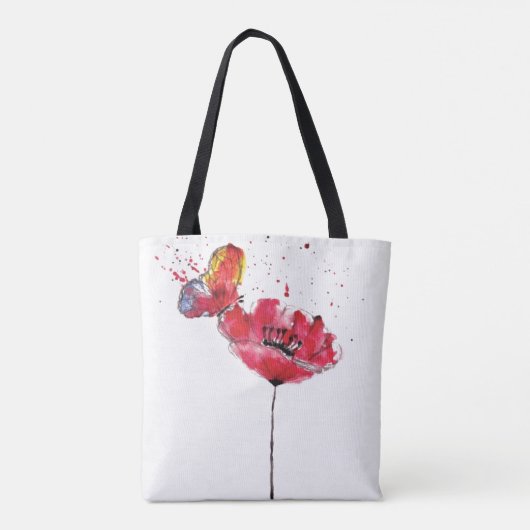 様式化された色彩の鮮やかな水彩画のケシの花 トートバッグ (裏面)
