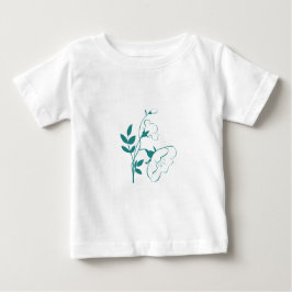 様式化された花のティール（緑がかった色） ベビーTシャツ