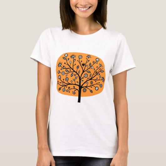 様式化された花の木 – ライトオレンジ Tシャツ (正面)