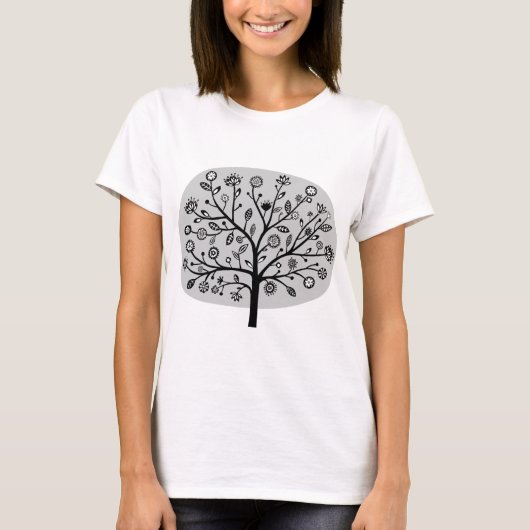 様式化された花の木 – ライトグレー Tシャツ (正面)