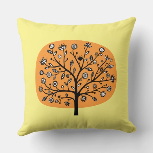 様式化された花の木 – LtオレンジとLt黄色 クッション (裏面)