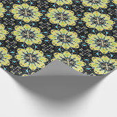 様式化された花の黄色と黒の幾何学的パターン ラッピングペーパー (角)