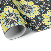 様式化された花の黄色と黒の幾何学的パターン ラッピングペーパー (ロールコーナー)