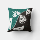 様式化された花の黒とティール(緑がかった色) – 任意の色を選択 クッション (裏面)