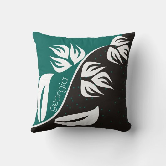 様式化された花の黒とティール(緑がかった色) – 任意の色を選択 クッション (裏面)