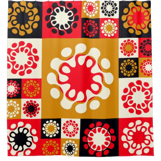 様式化された花を持つアジアのスタイルの民族モザイク シャワーカーテン (正面)