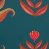 様式化された花ターコイズ&焦げオレンジフォークアート 壁紙 (縫い目)