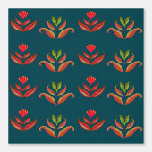 様式化された花ターコイズ&焦げオレンジフォークアート 壁紙 (正面)