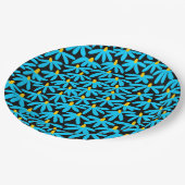 様式化された花 – スカイブルーとオレンジ色の黒 ペーパープレート (アングル)