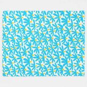 様式化された花 – スカイブルー、琥珀と白 フリースブランケット (正面(横))