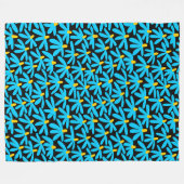 様式化された花 – スカイブルー、琥珀と黒 フリースブランケット (正面(横))