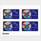 様式化された花、ピンク色の緑の青フローラモノグラム 長方形シール (シート)