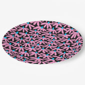 様式化された花 – ピンク、スカイブルー、ブラック ペーパープレート (アングル)