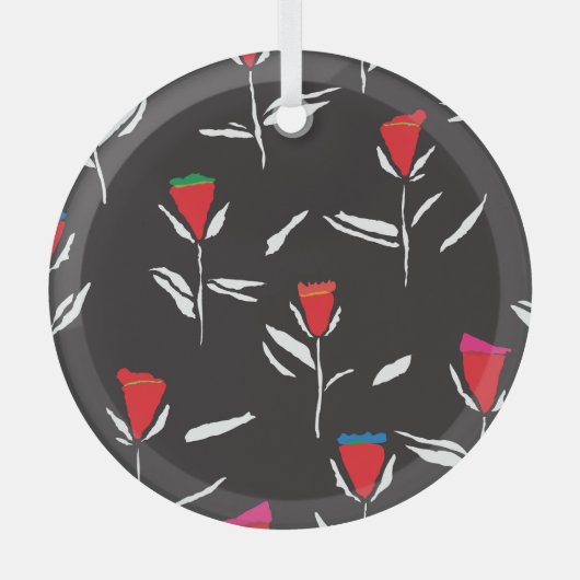 様式化された花：ヴィンテージパターンエレガンス ガラスオーナメント (正面)
