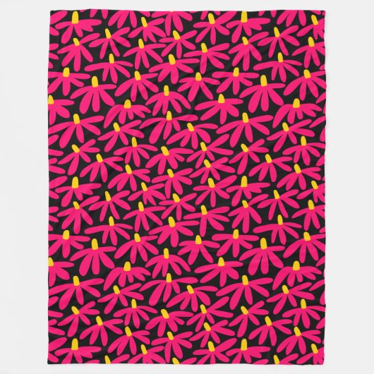 様式化された花 – 深紅、琥珀、黒 フリースブランケット (正面)