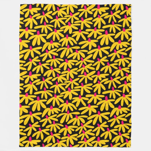 様式化された花 – 琥珀、深紅、黒 フリースブランケット (正面)