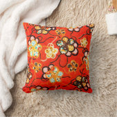 様式化された花，白黒リボン明るい赤 クッション (ブランケット)