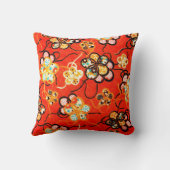様式化された花，白黒リボン明るい赤 クッション (裏面)