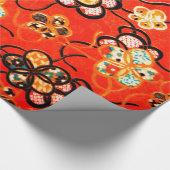 様式化された花，白黒リボン明るい赤 ラッピングペーパー (角)