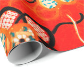 様式化された花，白黒リボン明るい赤 ラッピングペーパー (ロールコーナー)