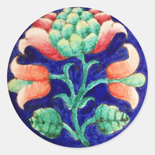 様式化された花/赤ピンクグリーンブルーフローラ ラウンドシール (正面)