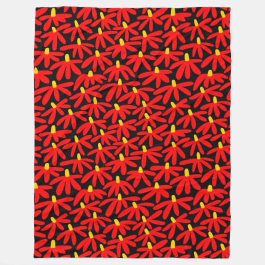 様式化された花 – 赤、琥珀、黒 フリースブランケット (正面)