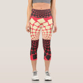 様式化された花：黒い赤いアイボリー カプリレギンス (正面)