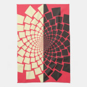 様式化された花:黒い赤いアイボリー キッチンタオル (縦)