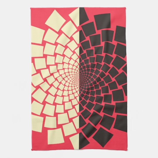 様式化された花:黒い赤いアイボリー キッチンタオル (縦)