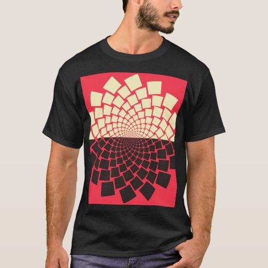 様式化された花:黒い赤いアイボリー Tシャツ (正面)