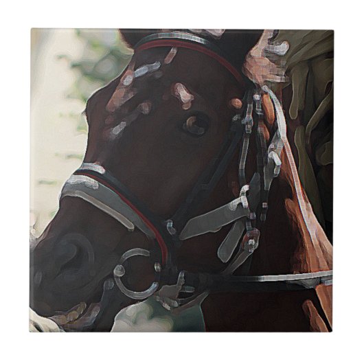 様式化された茶色の馬の笑顔のヘッドスケッチ タイル (正面)