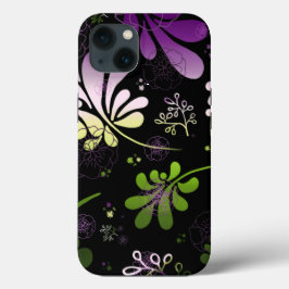 様式化された葉カラフルと黒の花 iPhone 13ケース