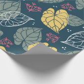 様式化された葉熱帯のパターン、緑と黄色 ラッピングペーパー (角)