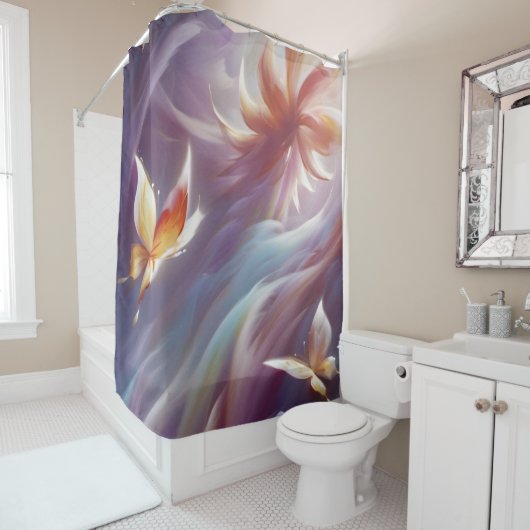 様式化された蝶と花 シャワーカーテン (インサイチュ)