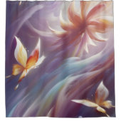 様式化された蝶と花 シャワーカーテン (正面)