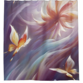 様式化された蝶と花 シャワーカーテン