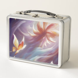 様式化された蝶と花 メタルランチボックス