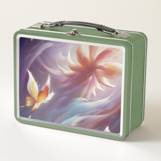 様式化された蝶と花 メタルランチボックス (正面)