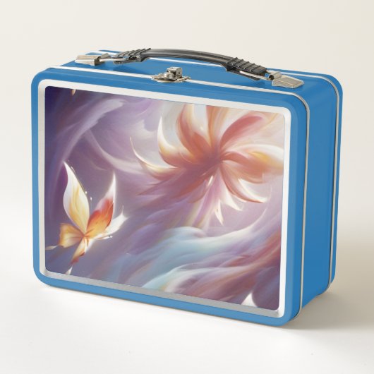 様式化された蝶と花 メタルランチボックス (正面)