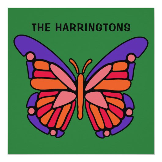 様式化された蝶の名前をカスタムするポスター ポスター (正面)