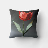 様式化された赤いチューリップ枕 クッション (裏面)