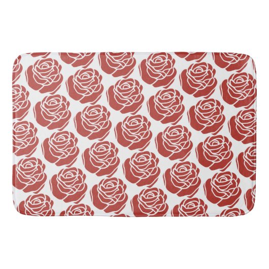 様式化された赤いバラ花柄 バスマット (正面)