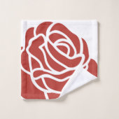 様式化された赤いローズオンホワイト バスタオルセット (ウォッシュタオル)
